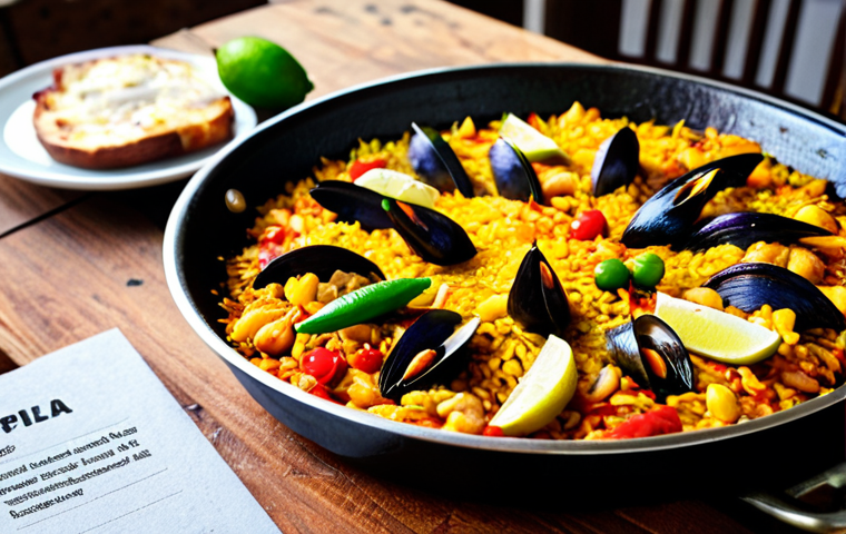 Recipe Ingredient Guessing Game**

"A beautifully styled photo of a traditional Spanish paella, fully cooked and ready to serve, on a rustic wooden table. Focus on the vibrant colors of the ingredients. Add an Instagram Story overlay with a "Poll" sticker asking followers to guess the secret ingredient: 'What's the special spice in this paella?'. Safe for work, appropriate content, professional food photography, perfect anatomy (of the food!), natural proportions, high quality.  The scene should evoke a warm, family-friendly atmosphere in a sunny Spanish kitchen."

**