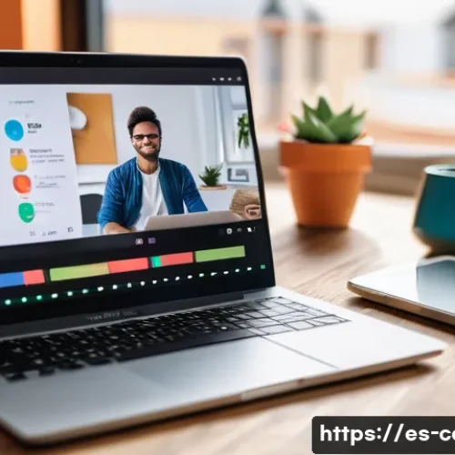 Home 33 유튜브 쇼츠 애널리틱스 - A modern content creator analyzing YouTube Shorts performance on a sleek laptop in a cozy home offic...