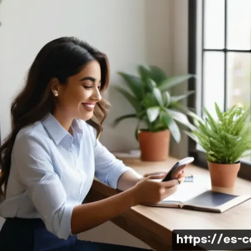 Home 32 영상 마케팅 성공 사례 - A young Hispanic woman in casual business attire, sitting at a cozy home office desk with natural su...